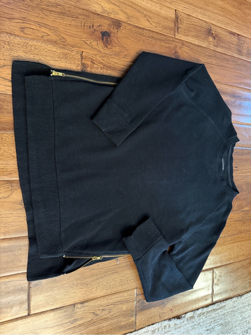 Black Crewneck Sweater with Side Zippers
